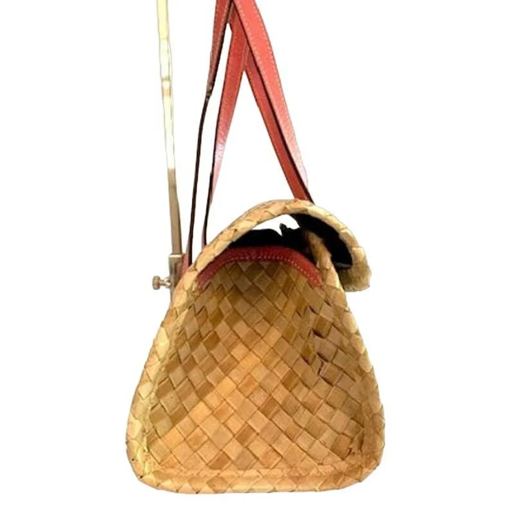 Kate Spade Wine / Picnic Basket shoulder bag Straw Wicker Rattan Pink trim - Picture 6 of 10